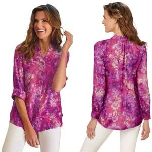 Soft surroundings pink tie dye island button down‎ blouse women’s plus size 1x